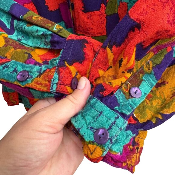 Forelli Vintage Womens Button-Up Long Sleeve Geometric Print Shirt Blouse 22/24 - Picture 6 of 9